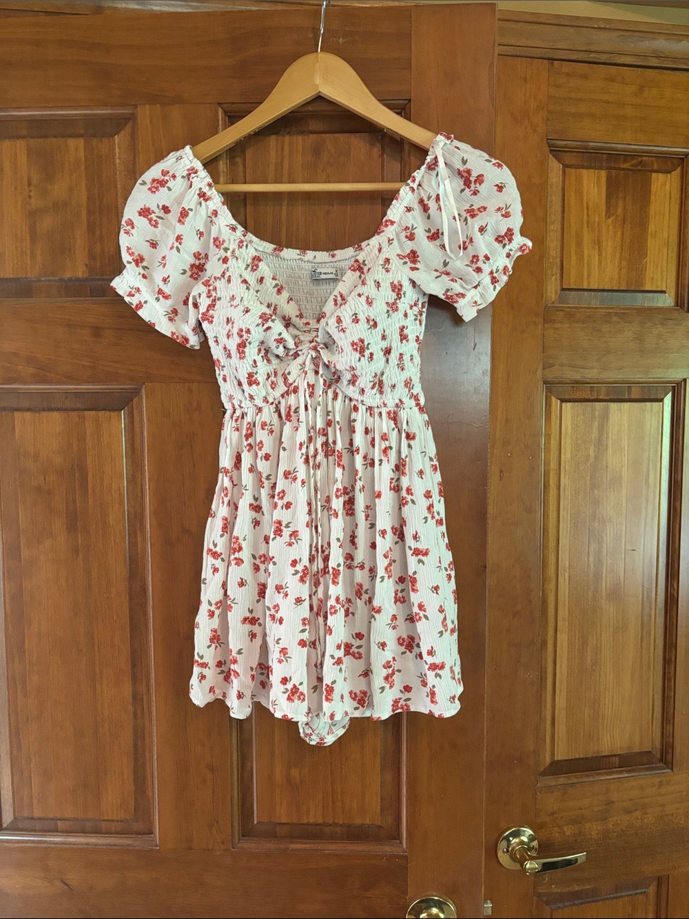 Hollister White Mini Dress with Red Floral Print